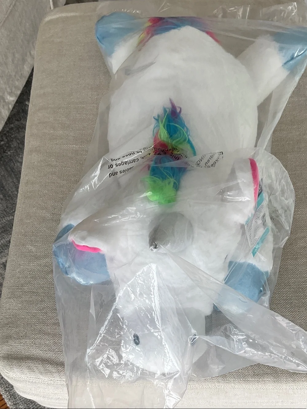 Plush Unicorn Dog Toy - White with Blue Accents